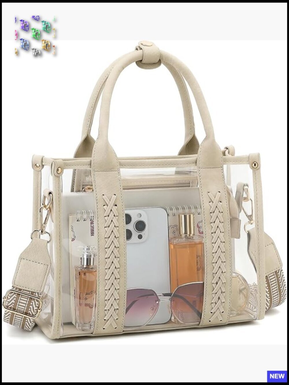 Clear Tote Bag for Stadium Events - Cute Transparent Crossbody Purse See